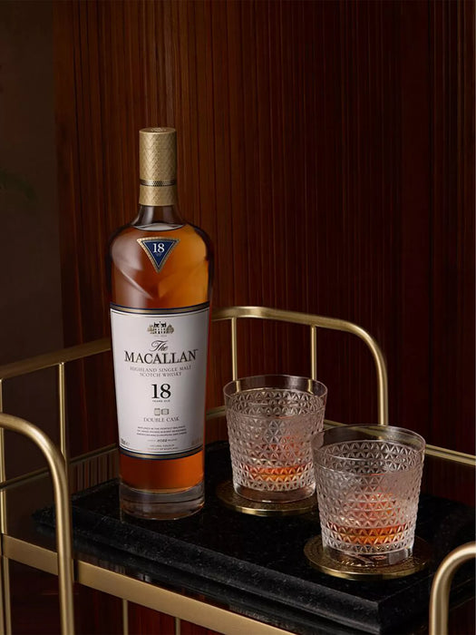 Macallan 18 Year Old Double Cask Single Malt Scotch Whisky with whisky glasses 